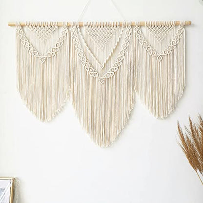 guzhiou Large Macrame Wall Hanging, Boho Woven Tapestry Decor Art, 43"x32" - color: Beige-Triangle