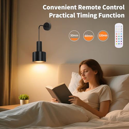 VerRon Rechargeable Wireless Battery Operated Wall Sconces Set of Two - color: Black & Black, size: Rechargeable Battery Powered