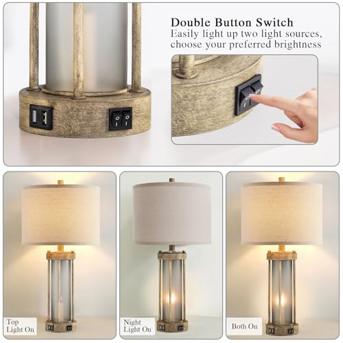 RORIA Farmhouse Table Lamps Set of 2 for Living Room with 2 USB Ports - color: Earthy Gray