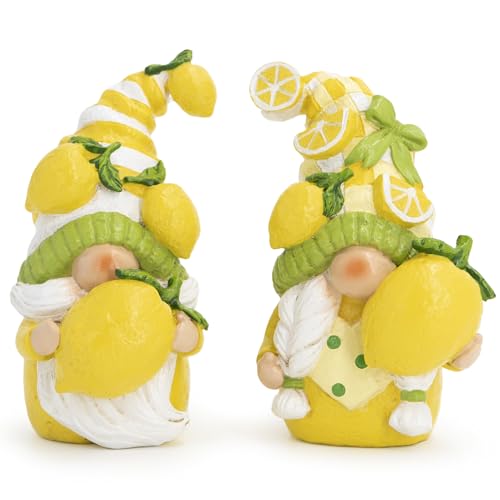 Hodao Lemon Gnome Figurines, Lemon Decor for Kitchen, Summer Home Decor 2PC - color: Yellow-2