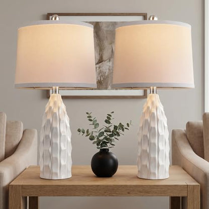 WIHTU 24'' Modern Ceramic Table Lamps Set of 2, White Lamps for Bedroom - color: White
