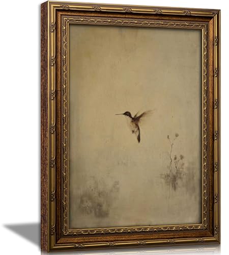 Vintage Gold Framed Hummingbird Wall art, Antique Flying Bird Oil Painting Canvas Print, Rural Nature Cottagecore Wall Decor, Rustic Farmhouse Pciture Poster Artwork for Living Room Bedroom Bathroom - color: bird, size: 11"L x 9"W