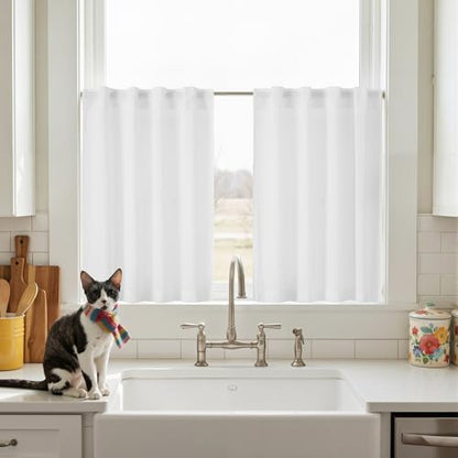 NICETOWN Non-See-Through Off White Sheer Cafe Curtains, W37xL24 - color: Off White, size: 37"W x 24"L (Pack of 2)