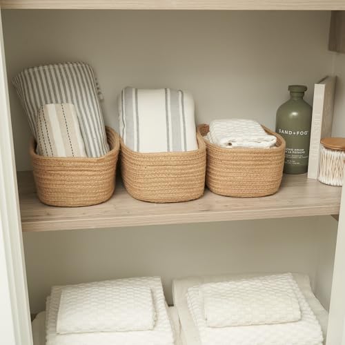 Beautiful Storage Basket Set of 3 - Sturdy Jute Rope Baskets for Shelves - color: Jute-Brown
