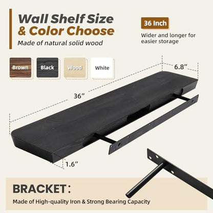 36x6.8x1.6in Slanted Solid Wood Floating Wall Shelves 2-Pack Black - color: Black, size: 36"-Set of 2