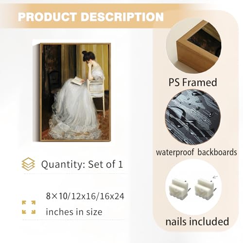 Victorian Lady Reading Canvas Wall Art 8x10 inch - color: White dress, size: 8"x10" Natural