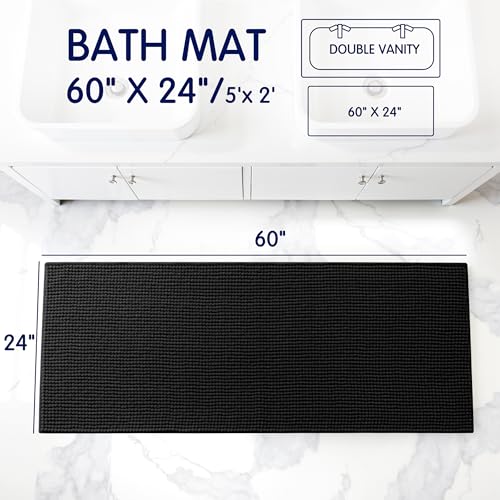 subrtex 욕실 러그 셔닐 욕실 러그 부드럽고 짧은 플러시 욕실 매트 부드러운 샤워 매트 수분 흡수 샤워 매트 빠른 건조 기계 세탁 가능, 블랙, 61 x 152.4cm(24 x 60인치) - color: 블랙., size: 24인치 x 60인치