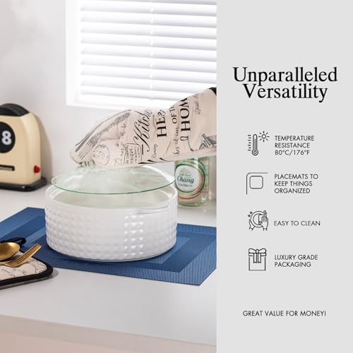 Placemats Set of 6 - Easy Clean Woven Vinyl Placemats for Dining Table, Indoor/Outdoor Place Mats, Washable PVC Table Mats（Navy Cube） - color: C-navy Cube