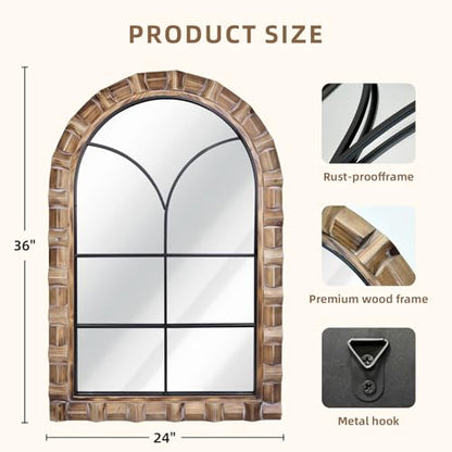 36x24 Inch Arched Window Pane Wall Mirror - color: E - Window - 36x24 in