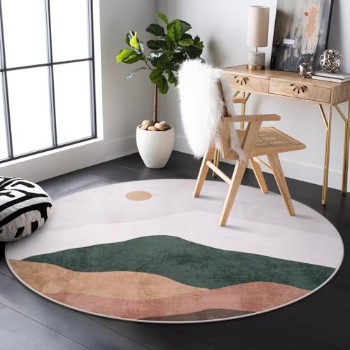 4ft Abstract Round Rug, Mountain Grey Circle Area Rugs Soft Washable - color: Grey, size: 4' (Round)