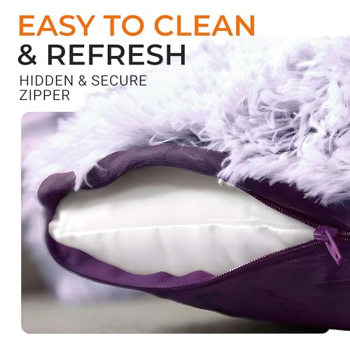 Cheer Collection Throw Pillows for Couch and Bed, Soft Shaggy Throw Pillows with Inserts Included, Cozy Long Hair Faux Fur Pillows - Set of 2-18" x 18" - Purple - color: Purple Ombre, size: 18 x 18-Inch