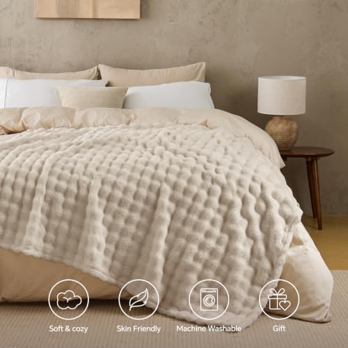 BEDELITE Beige Linen 3D Fleece Bubble Twin Blanket for Bed, 60x80 Inches - color: Linen, size: Twin(60"x80")