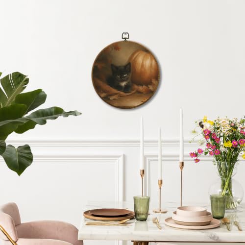 JUIOEIU Fall Black Cat Pumpkin Maple Leaf Round Wall Decor 10x10in 991 - color: Black Cat Pumpkin