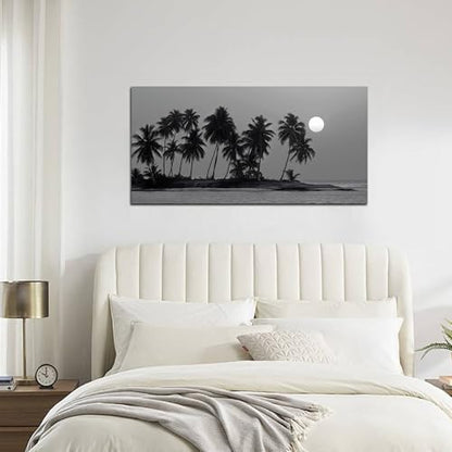 Black and White Wall Art Coastal Landscape Ocean Tree Artwork 20"x40" - size: 20"L x 40"W
