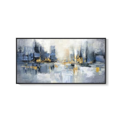 Extra Large Framed Blue Abstract Modern Wall Art for Living Room, 60x30 In - color: Blue, size: 60"L x 30"W