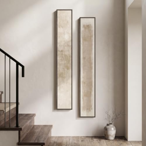 Framed Neutral Beige Abstract Vertical Wall Art Set for Hallway, 2 Piece - color: Neutral --E, size: 8"W x 56"H x 2Pcs