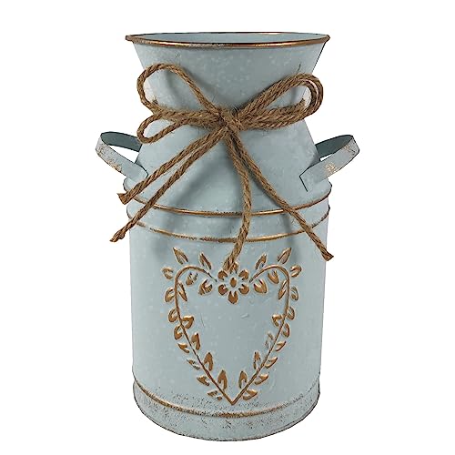 Vintage Galvanized Milk Can, Farmhouse Decorative Flower Vase, Rustic Shabby Chic Vase with Handle for Home Office Decor 7.5"
