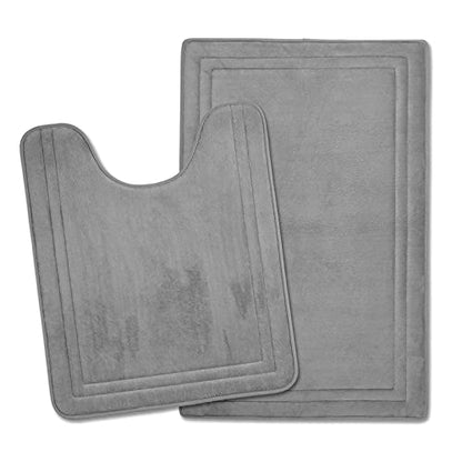 Grey Bathroom Rugs Memory Foam Bath Toilet Contour Mat Set 2 Piece - color: Grey, size: 20 in x 32 in and 20 in x 24 in