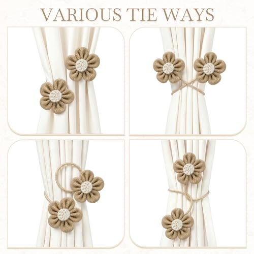 VIS'V Curtain Tiebacks, Twisted Boho Curtain Holdbacks, Khaki, 2 Pcs - color: Khaki