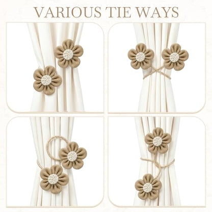 VIS'V Curtain Tiebacks, Twisted Boho Curtain Holdbacks, Khaki, 2 Pcs - color: Khaki