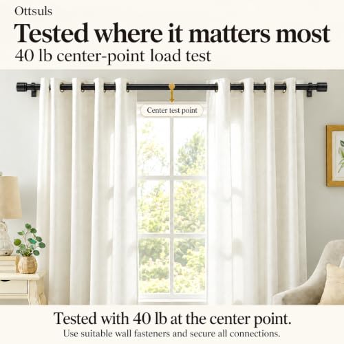 Ottsuls Black Curtain Rod, Adjustable 32-46 in, Extends to 58 in - size: 32" to 46"