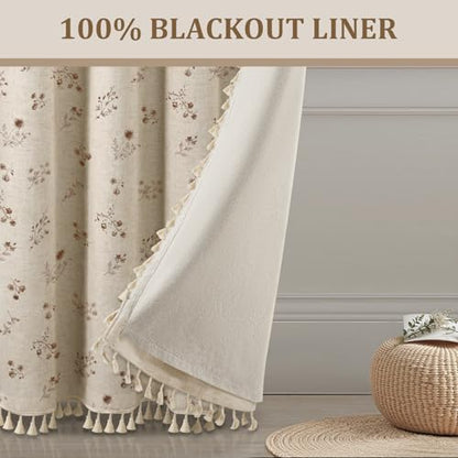 Boho Floral 100% Blackout Curtains 84 Inch 2 Panels Brown - color: Blackout Brown, size: 52"W x 84"L (Pack of 2)