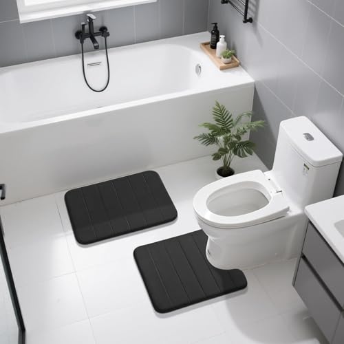 Yimobra Memory Foam Bathroom Mat Set, 24 x 17 & 24 x 20 in, Black - color: Black, size: 24x17+24x20 Inch