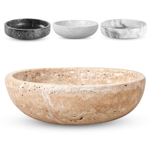 FNTSTICGOODS Travertine Decorative Bowl - 7.8” Diameter & 2” Height - Key Bowl for Entryway Table - Travertine - Organic Modern Centerpiece - Beige/Natural - color: Beige/Natural - Travertine
