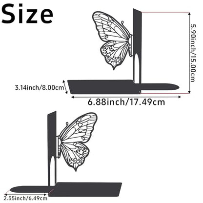 Butterfly Silhouette Metal Bookends, Black