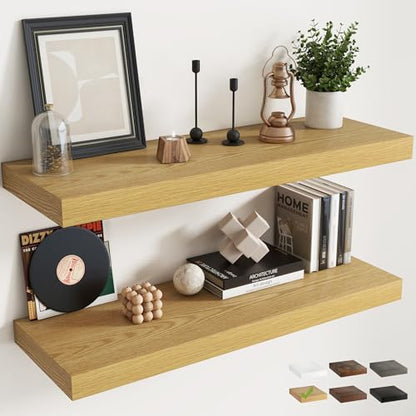 40 Inch Floating Shelves for Wall 2 Pack, 12"D Wood Grain Bathroom Shelves - color: (B.o.) Natural Oak Finish, size: 40"W x 12"D x 1.5"H, 2 Pack