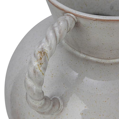 9.25 Inches Stoneware Vase with Twisted Handles and Reactive Glaze, Cream Color - color: Cream