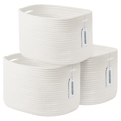ECDYQXVU 15x10x9 Inch Woven Cotton Rope Storage Basket, 3 Pack - color: White, size: 3 Pack