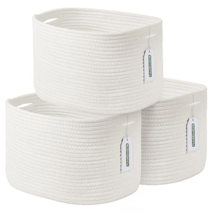 ECDYQXVU 15x10x9 Inch Woven Cotton Rope Storage Basket, 3 Pack - color: White, size: 3 Pack