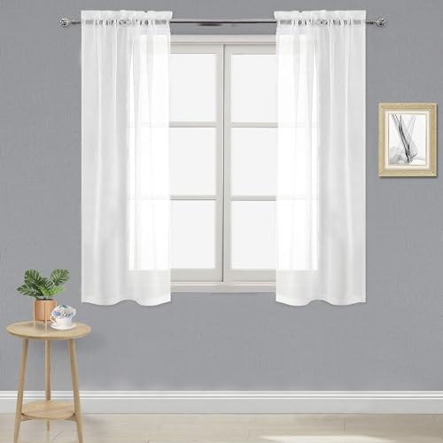 DWCN White Sheer Curtains 54 Inch Long for Living Room Rod Pocket 2 Panels - color: White, size: 28"W x 54"L (Pack of 2)