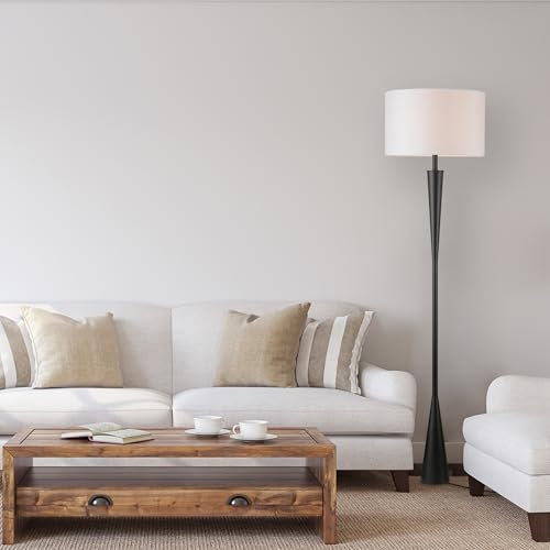 Globe Electric 67224 70" Floor Lamp, Matte Black Finish, White Fabric Shade, Modern Tapered Frame, E26 Base, Contemporary Living Room and Bedroom Lighting - color: Matte Black, White Shade (70")