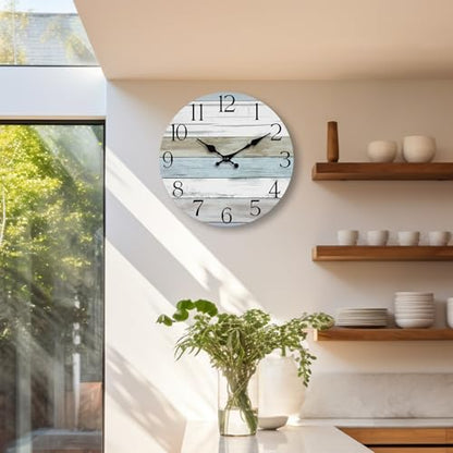 10 Inch Wall Clock, Silent Battery Operated Analog Clock, Blue - color: A-blue White Brown, size: 10"