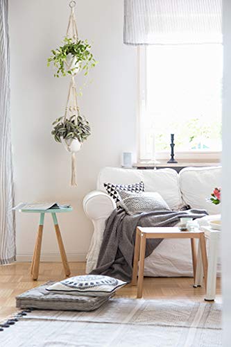 Mkono Macrame Double Plant Hanger Indoor Outdoor 2 Tier Hanging Planter Basket Cotton Rope with Beads 4 Legs 49 Inches (Pack of 3) - size: 49" (Pack of 3)