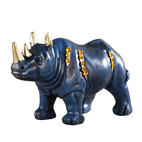 Resin Rhinoceros Statue, Wildlife Rino Animal Figurine, Blue, 6.3in(L) - size: 6.7" Length