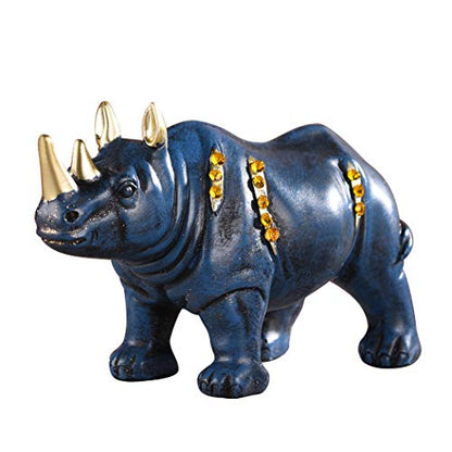Resin Rhinoceros Statue, Wildlife Rino Animal Figurine, Blue, 6.3in(L) - size: 6.7" Length