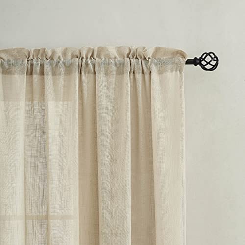 Demetex Beige Semi Sheer Curtains Kitchen Small Window Curtain Semi Sheer Panels for Bedroom, Set of 2, 54 x 45 Inch, Linen - color: Semi Linen, size: 54"W x 45"L (Pack of 2)