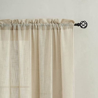Demetex Beige Semi Sheer Curtains Kitchen Small Window Curtain Semi Sheer Panels for Bedroom, Set of 2, 54 x 45 Inch, Linen - color: Semi Linen, size: 54"W x 45"L (Pack of 2)