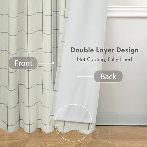 DriftAway 100% Blackout Windowpane Plaid Linen Curtains 36 Inches Black - color: Black, size: 52"W x 36"L (Pack of 2)
