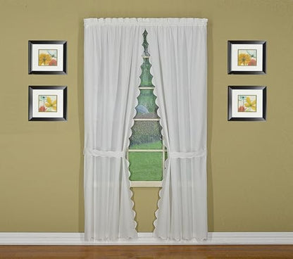 Today's Curtain, Orleans Scallop Curtain, White 84" Panel Pair and Tieback,4-Piece-Set, 60" W x 84" L, White - color: White, size: 60"W x 84"L (Pack of 1)