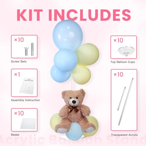 TekXYZ Acrylic Balloon Stand for Table Centerpiece, Adjustable 10-Pack - color: 10 Pack