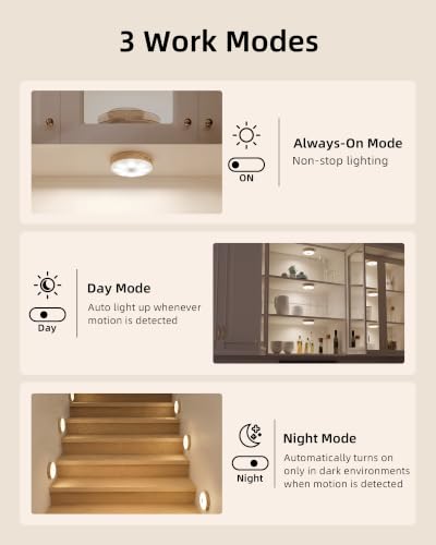 EZVALO Under Cabinet Lighting with Charging Station, 1000mAh Rechargeable Puck Lights with Remote, 3 Color Temps & 12 RGB Closet Lights, Dimmable Motion Sensor Lights for Shelf, Kitchen (6 Packs) - color: Wood Grain