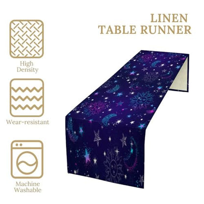 Sun Moon Table Runner,Fantasy Cartoon Colorful Bohemian Starry Sky Celestial Tarot Card Tabletop Restaurant Dining Kitchen Wedding Party 13x36 Inch - color: Moon Style-12, size: W13X L36
