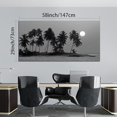 Black and White Wall Art Coastal Landscape Ocean Tree Artwork 29"x58" - size: 29"L x 58"W