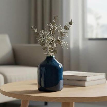 Sunddo Small Blue Ceramic Vase,5 Inch - color: Dark Blue, size: 5 inch