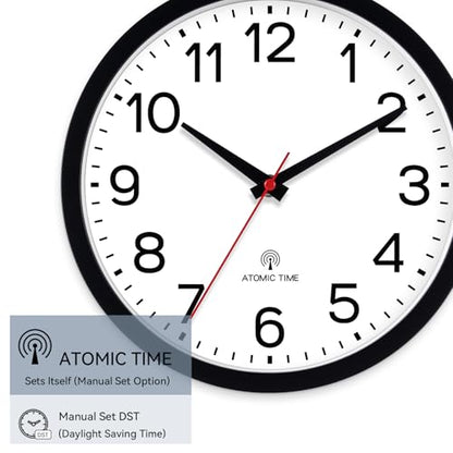 AKCISOT 10 Inch Wall Clock, Battery Operated Analog Clock, Black - color: Atomic Black, size: 10 Inch