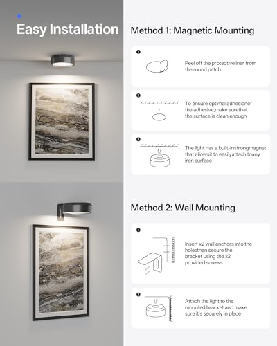 Homelist 3 Pack Picture Lights for Wall, 2200mAh Rechargeable, Black - color: Black